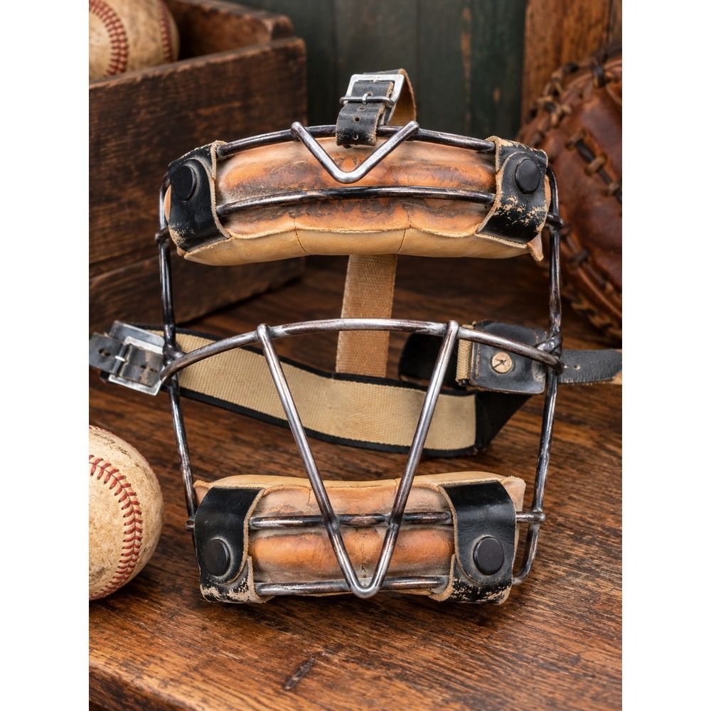 Vintage 1950s 60s Baseball Catchers Mask Leather Wire Cage Made in Japan